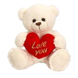 Big 15 Inch White Teddy Bear holding Love You Heart